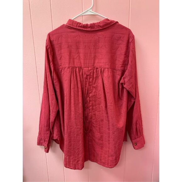Anthropologie Pilcro Women's Coral Textured Lace Up Button Up Shirt Medium - Picture 4 of 12